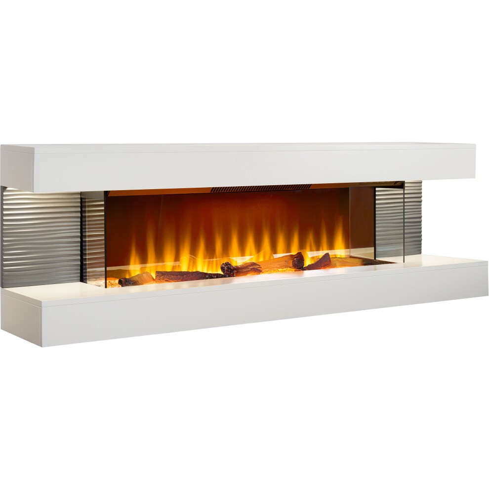 Sureflame WM-9332 XL Electric Wall Fireplace Suite with Downlights & Remote in Pure White thumbnail