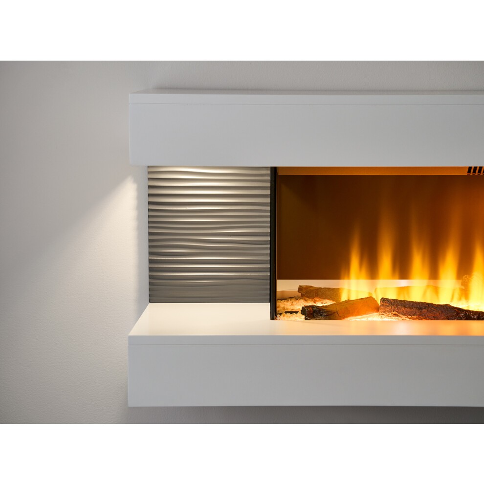 Sureflame WM-9332 XL Electric Wall Fireplace Suite with Downlights & Remote in Pure White thumbnail