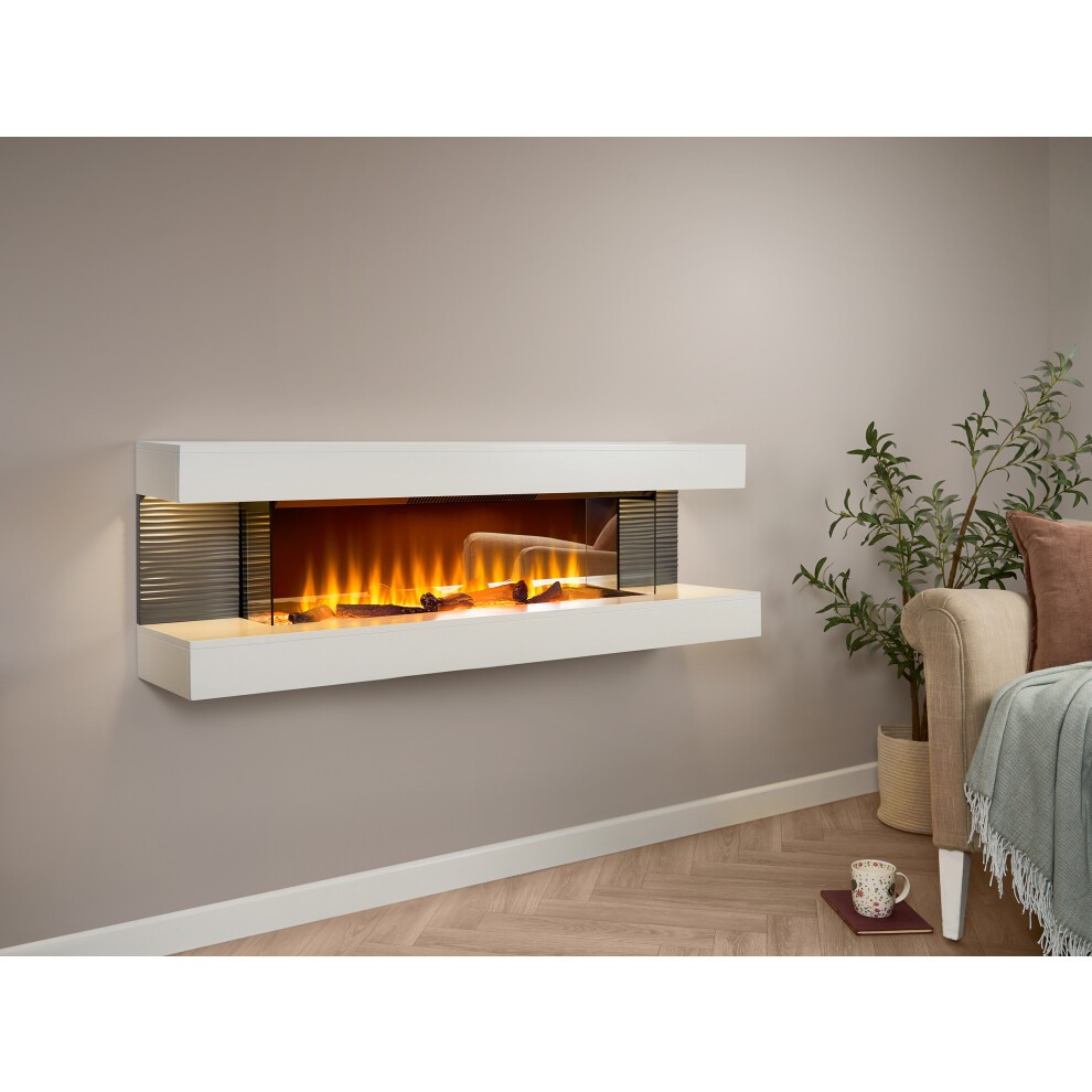 Sureflame WM-9332 XL Electric Wall Fireplace Suite with Downlights & Remote in Pure White thumbnail