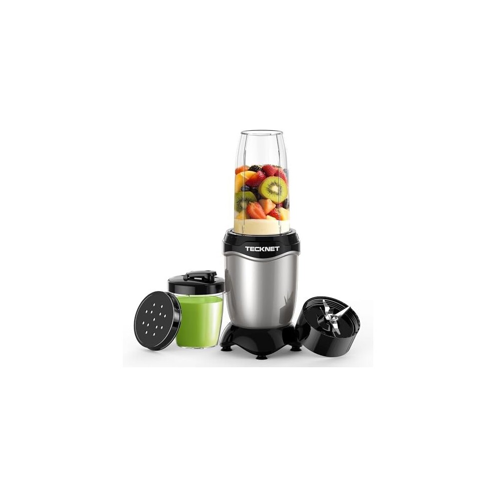 Food Blender, TECKNET 600W High Speed Food Processor with 2 Portable Travel Cups, 7-Pics Food Mixer, Multi-Functional Blender for Shakes, Smoothies,