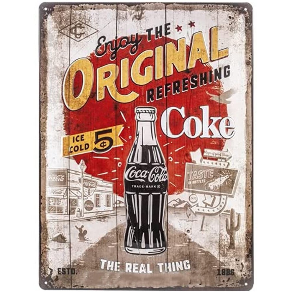 Nostalgic-Art Coca-Cola-Original Coke Highway 66-Gift Idea as a Bar Accessory, Metal, Vintage Design, 30 X 40 Cm