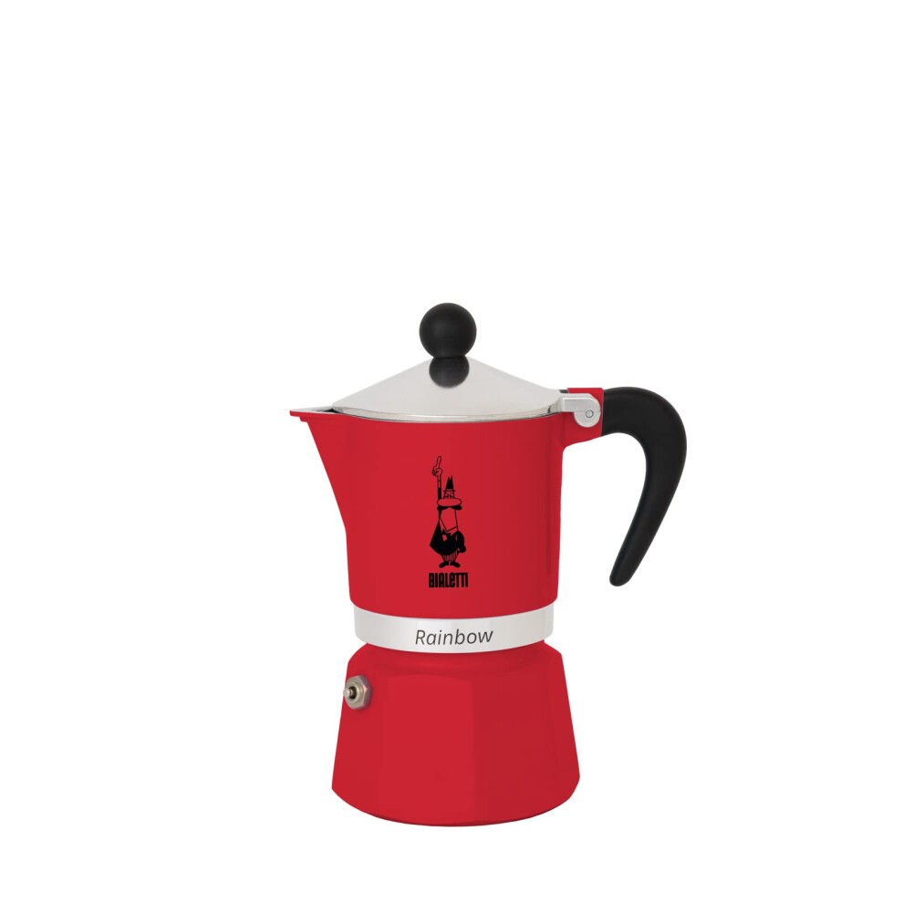 Bialetti Rainbow Caffettiera Colorata, Alluminio, Rossa, 3 Tazze,Red,30 X 20 X 15 Cm