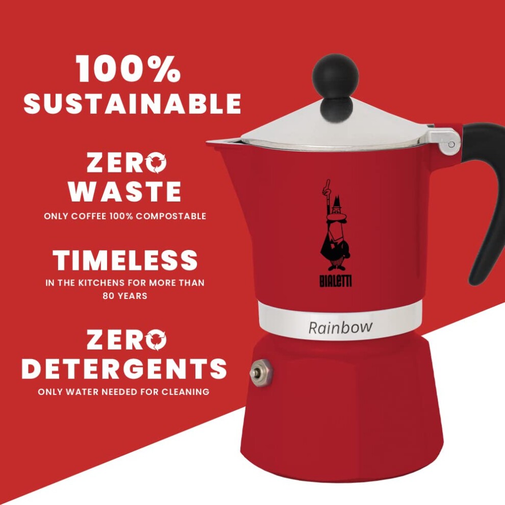 Bialetti Rainbow Caffettiera Colorata, Alluminio, Rossa, 3 Tazze,Red,30 X 20 X 15 Cm thumbnail