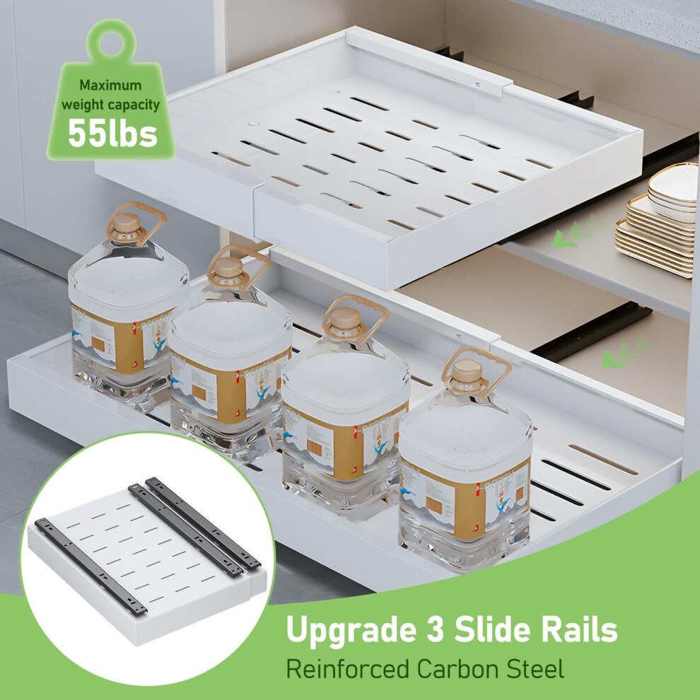 HumiLuft 2PCS Pull Out Cabinet Organiser, 32-52cm Extendable Slide Out Kitchen Drawer Adhesive,Upgrade 3-Rails Slide Drawers Storage Shelves with Rail thumbnail