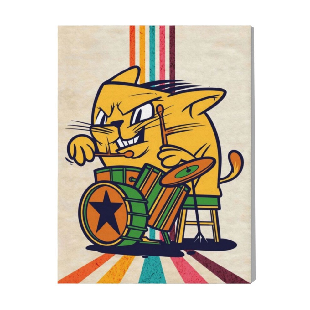 (VINTAGE ANGRY CAT DRUMMER=6781) Canvas Print Pop Art Framed DIY Install Kit- 16x20