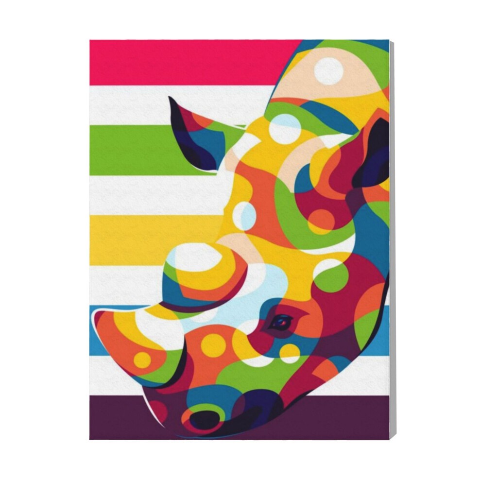 (the Big Two Horned Rhino=7287) Canvas Print Pop Art Framed DIY Install Kit- 16x20