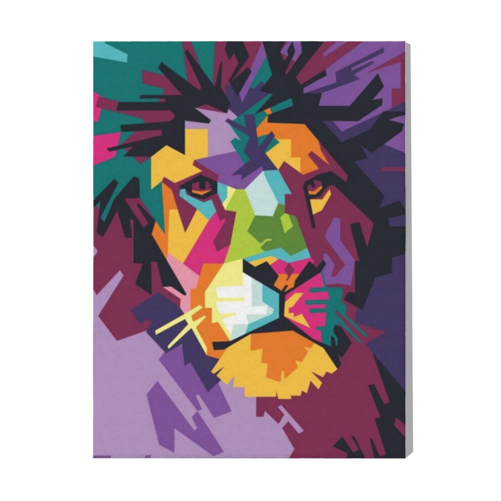 (Lion Face Pop Art=4807) Canvas Print Pop Art Framed DIY Install Kit- 16x20