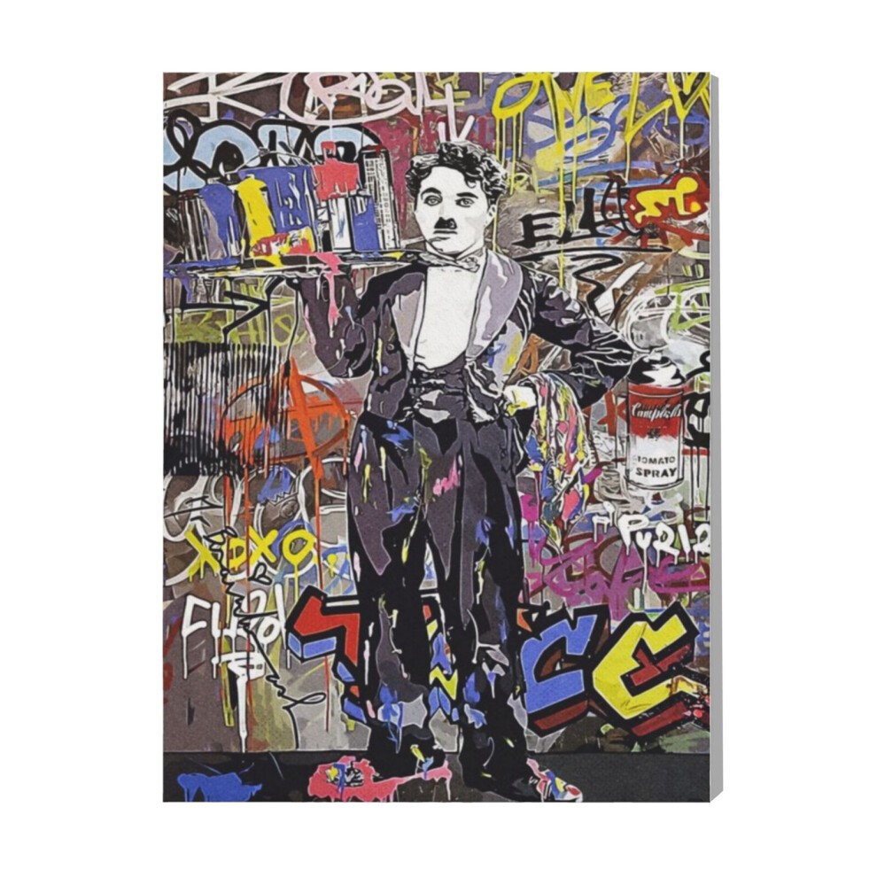 (Banksy Charlie Chaplin=9585) Canvas Print Pop Art Framed DIY Install Kit- 16x20