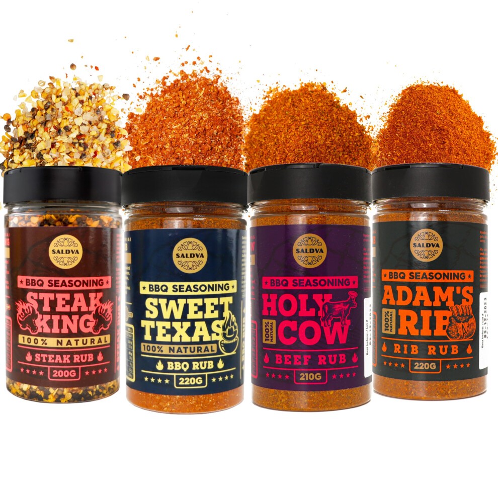 Meat Lovers Selection of Premium BBQ Seasonings - Holy Cow, Sweet Texas, Steak King & Adam's Ribs BBQ Rubs | Pack of 4 | 100% Natural | Spice Gift for