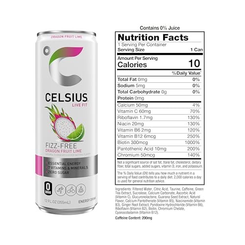 CELSIUS Fizz Free Dragon Fruit Lime, Sugar Free Energy Drink, 12 Fl Oz (Pack of 12) thumbnail