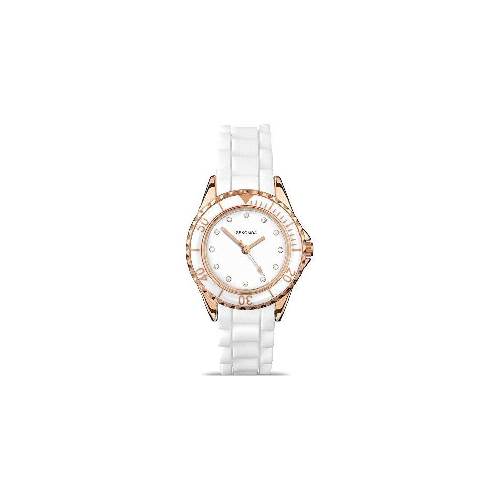 Sekonda White Rubber Strap Rose Gold Watch - 4742