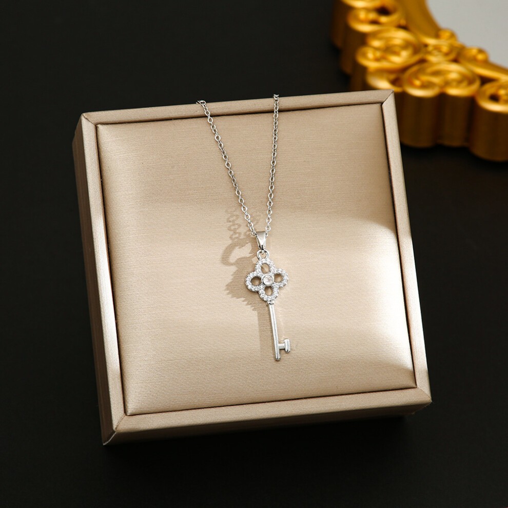 (8367-Silver Key) Silver Titanium Steel Necklace for Women, Ins Style, Niche and Versatile, Popular Collarbone Chain