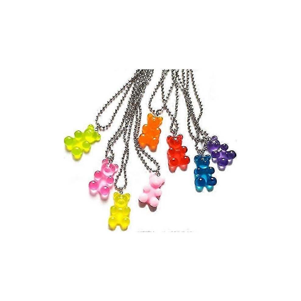 (as Show, One Size) 8 Pack Cute Cool Colorful Resin Gummy Bear Bead Chain Pendant Necklace Funny Cute Candy Colored Cartoon Animal Necklace Ladies Gir