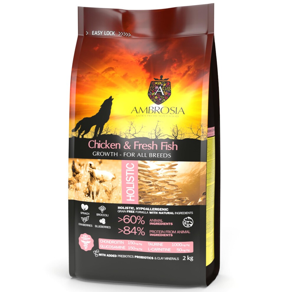 Complete Grain Free Dry Puppy Food 2kg - Hypoallergenic, High Protein Dog Food, Chicken & Fish Flavour by Ambrosia Ultra Premium Pet Food?, Hydrolysed
