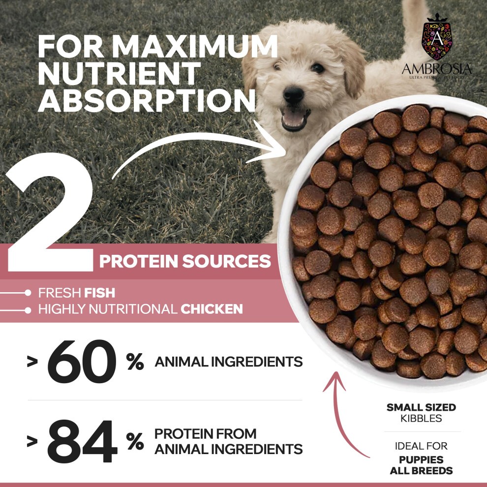 Complete Grain Free Dry Puppy Food 2kg - Hypoallergenic, High Protein Dog Food, Chicken & Fish Flavour by Ambrosia Ultra Premium Pet Food?, Hydrolysed thumbnail