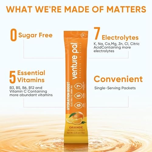 Venture Pal Sugar Free Electrolyte Powder Packets - Liquid Daily IV Drink Mix for Rapid Hydration & Party Recovery | 5 Vitamins & 7 Electrolytes| Keto thumbnail