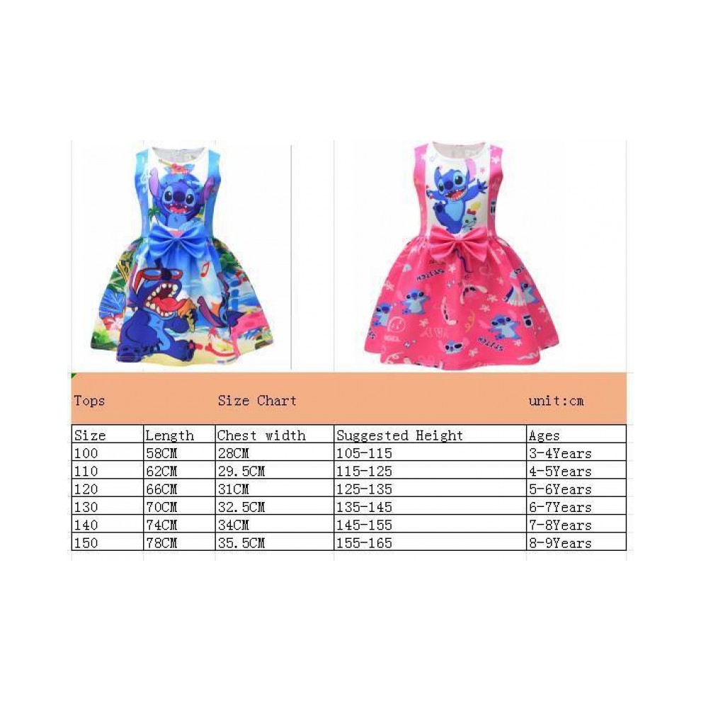 (9253 Blue, 5-6Years) Girls Lilo and Stitch Costume Skirt Princess Party Fancy Dress Skater Dress thumbnail