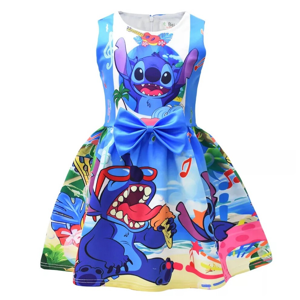(9253 Blue, 6-7Years) Girls Lilo and Stitch Costume Skirt Princess Party Fancy Dress Skater Dress
