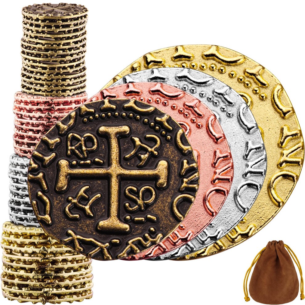 Pirate Coins - 36 Bronze  Silver  Gold & Rose Gold Treasure Coin Set  Metal Replica Spanish Doubloons for Board Games  Tokens  Cosplay - Tre
