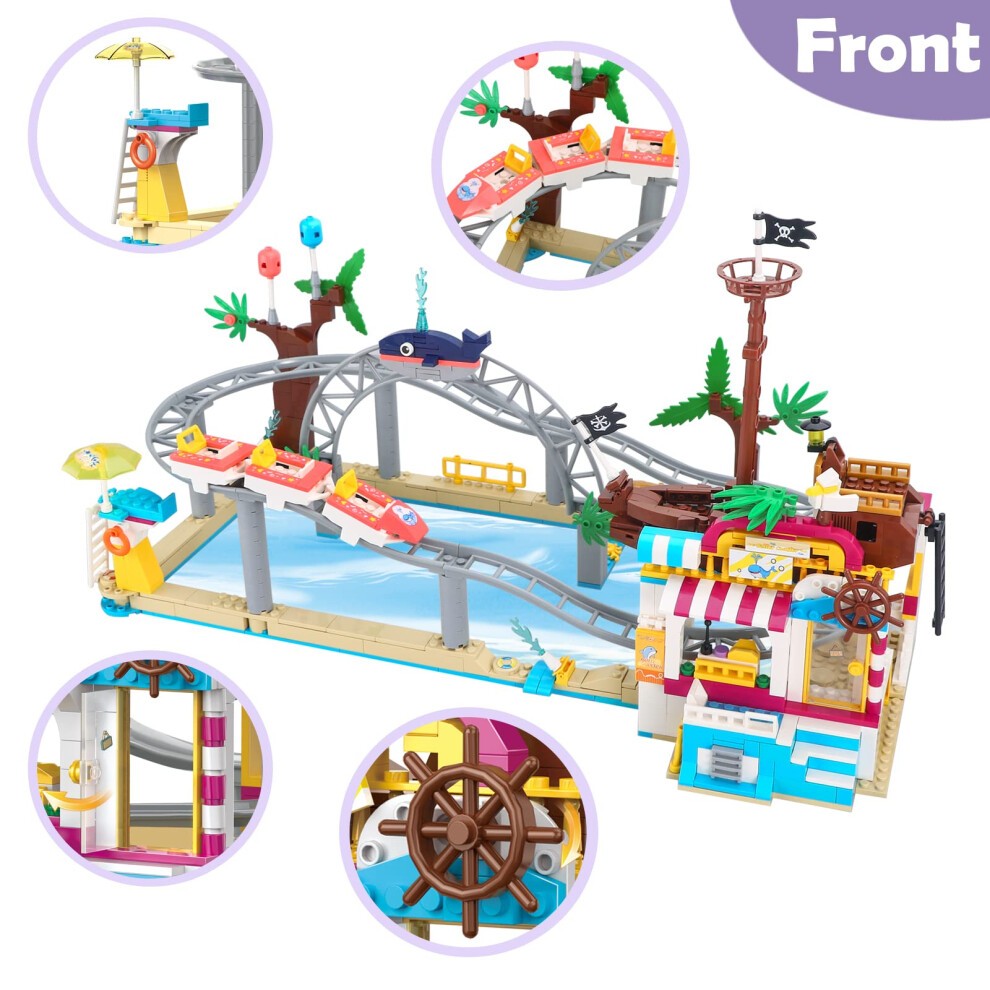 Finebely Friends Roller Coaster Amusement Park Building Set  Fairground Theme Park Building Kit with Rollercoaster & Pirate Ship  Water Park Carnival thumbnail