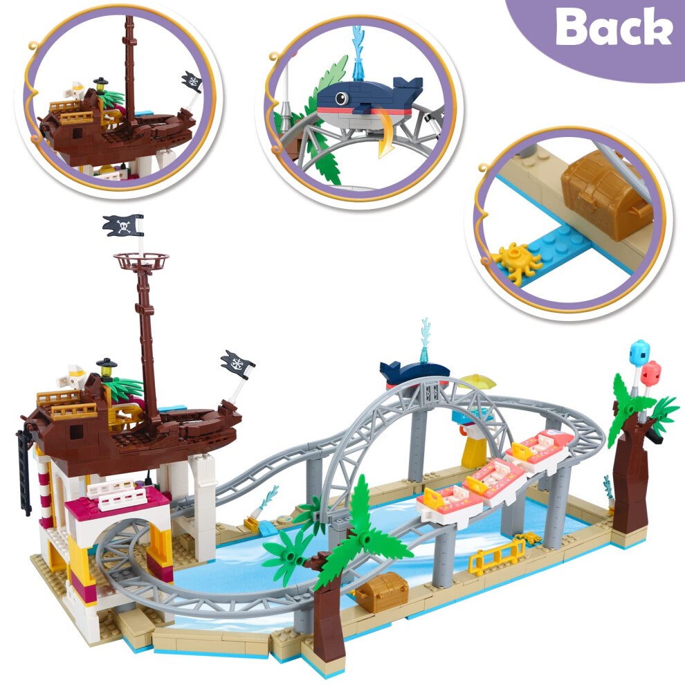 Finebely Friends Roller Coaster Amusement Park Building Set  Fairground Theme Park Building Kit with Rollercoaster & Pirate Ship  Water Park Carnival thumbnail