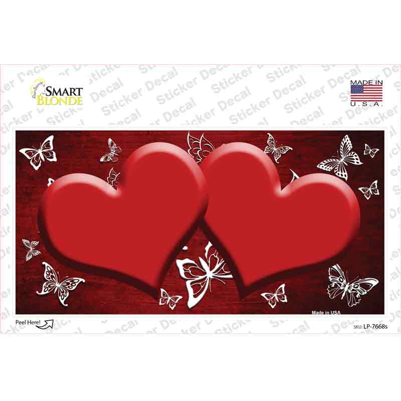LP-7668s-M 6 X 3 in. Red White Hearts Butterfly Oil Rubbed Novelty Sticker Decal - Medium