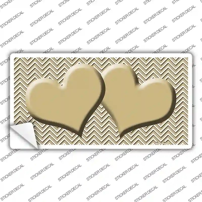 LP-2723s-S 3 X 1.5 in. Gold White Chevron Gold Center Hearts Novelty Sticker Decal - Small