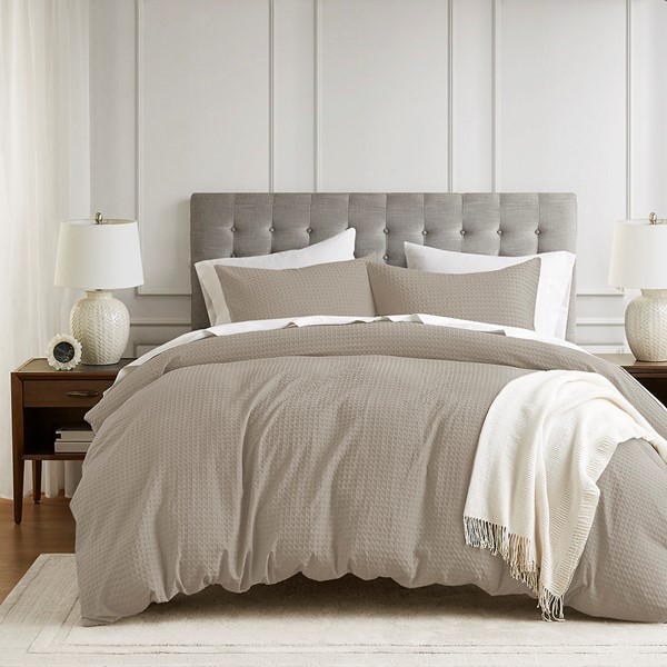 AM12-0049 Aera Waffle Weave Textured Duvet Cover Set, Neutral - Twin & Twin Extra Large Size
