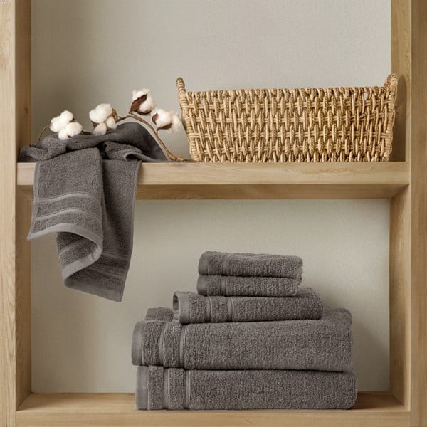 AM73-0255 400GSM Essential Bundle Quick Dry 100 Percent Cotton Towel Set, Gray - 6 Piece