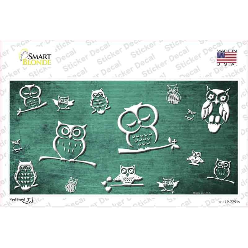 LP-7751s-M Mint White Owl Oil Rubbed Novelty Sticker Decal, Medium