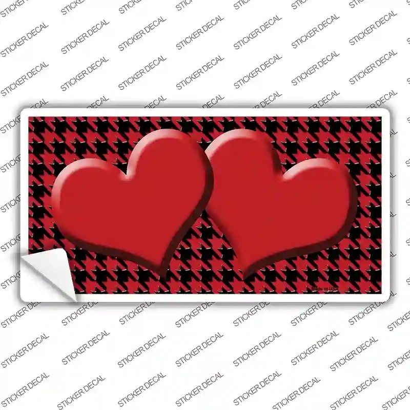 LP-4579s-XL Red Black Houndstooth Center Hearts Novelty Sticker Decal, Extra Large