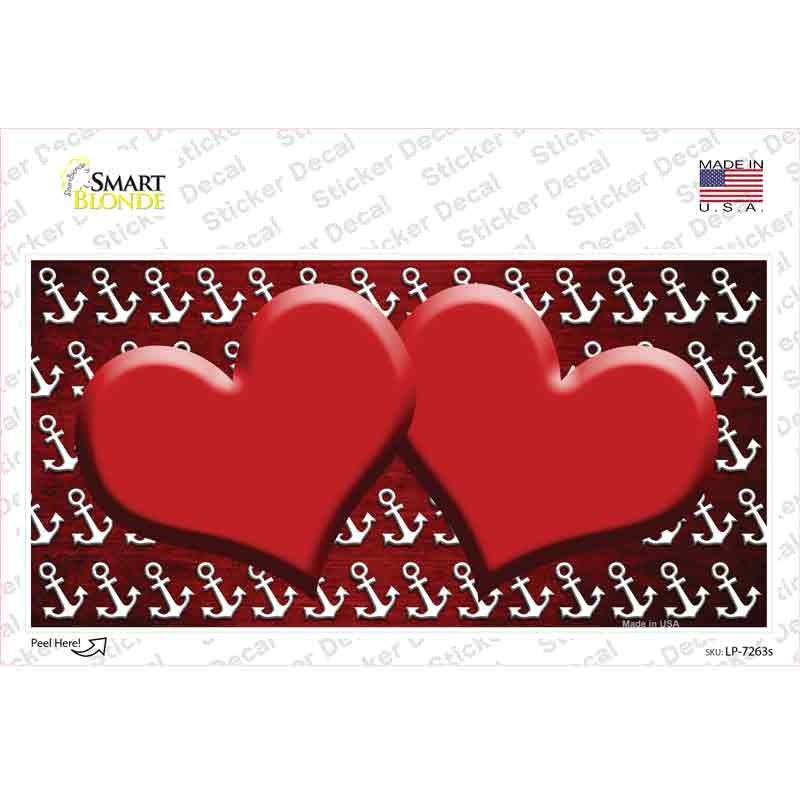 LP-7263s-M Red White Anchor Hearts Oil Rubbed Novelty Sticker Decal, Medium