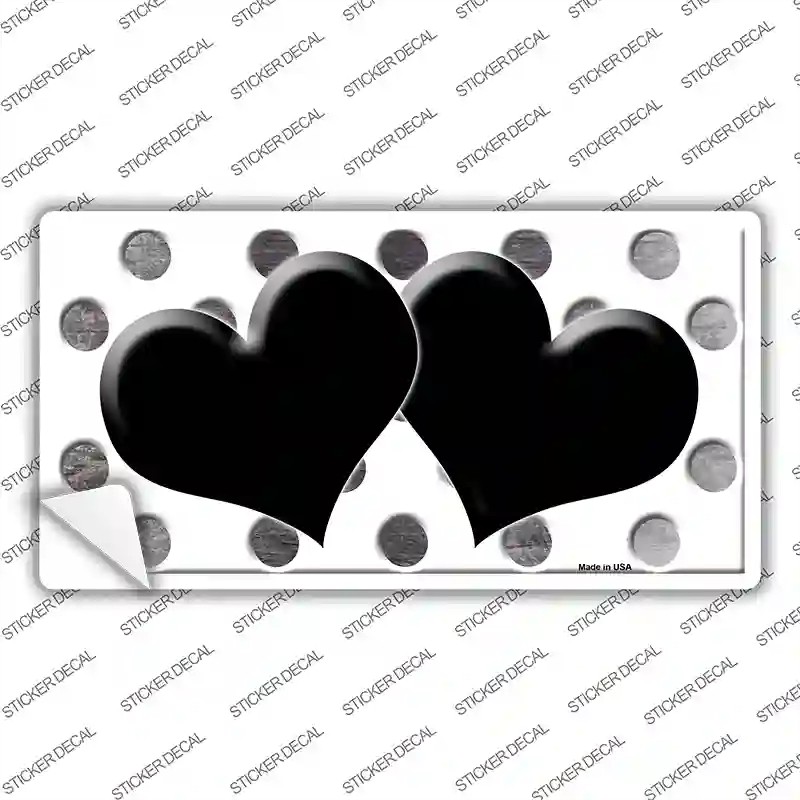 LP-6990s-L Black White Dots Hearts Oil Rubbed Novelty Sticker Decal, Large