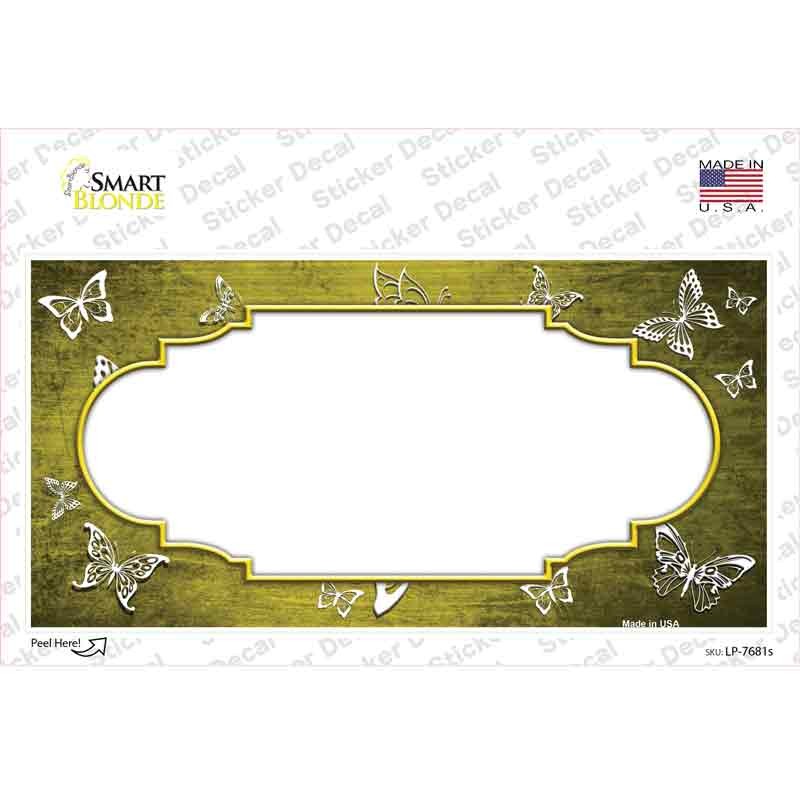 LP-7681s-M Yellow White Scallop Butterfly Oil Rubbed Novelty Sticker Decal, Medium
