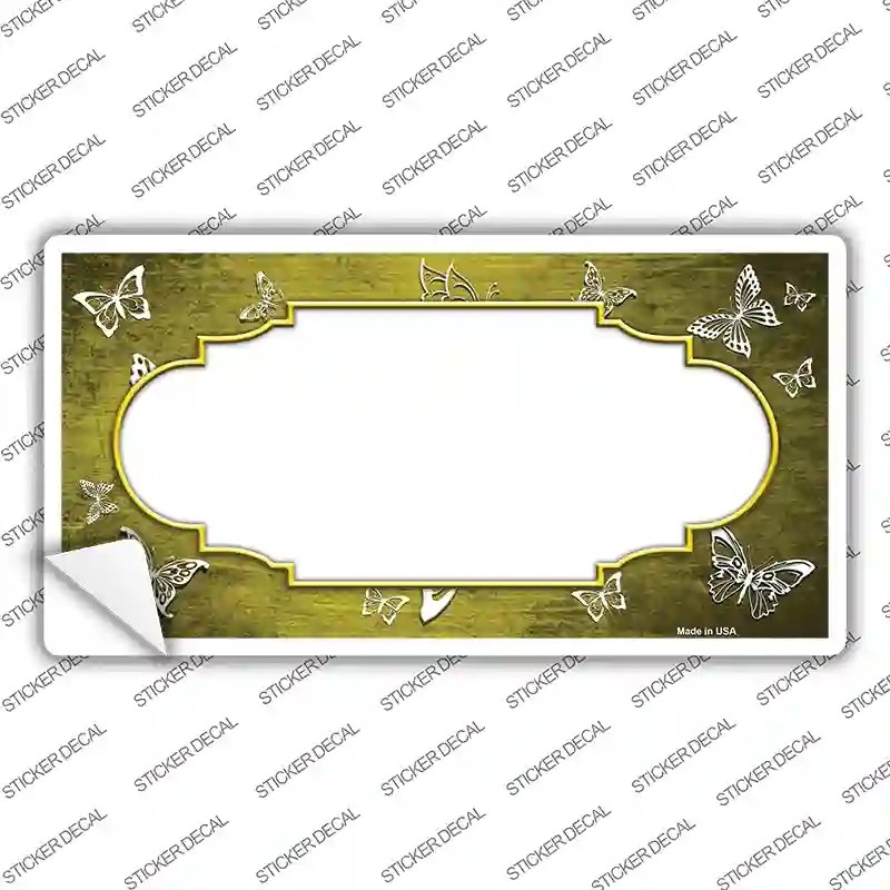 LP-7681s-XL Yellow White Scallop Butterfly Oil Rubbed Novelty Sticker Decal, Extra Large