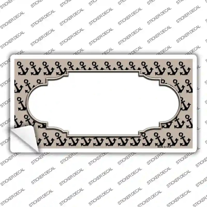 LP-5325s-XL Tan Black Anchor Scallop Center Novelty Sticker Decal, Extra Large