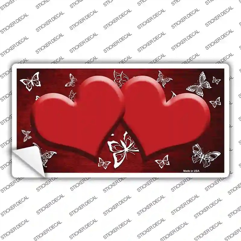 LP-7668s-XL Red White Hearts Butterfly Oil Rubbed Novelty Sticker Decal, Extra Large