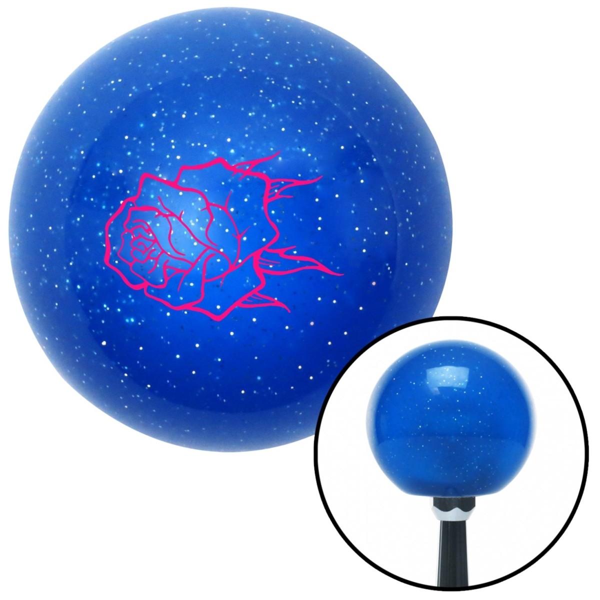 American Shifter 24791 Pink Rose with No Stem Blue Metal Flake Shift Knob with M16 X 1.5 Insert Shifter Auto