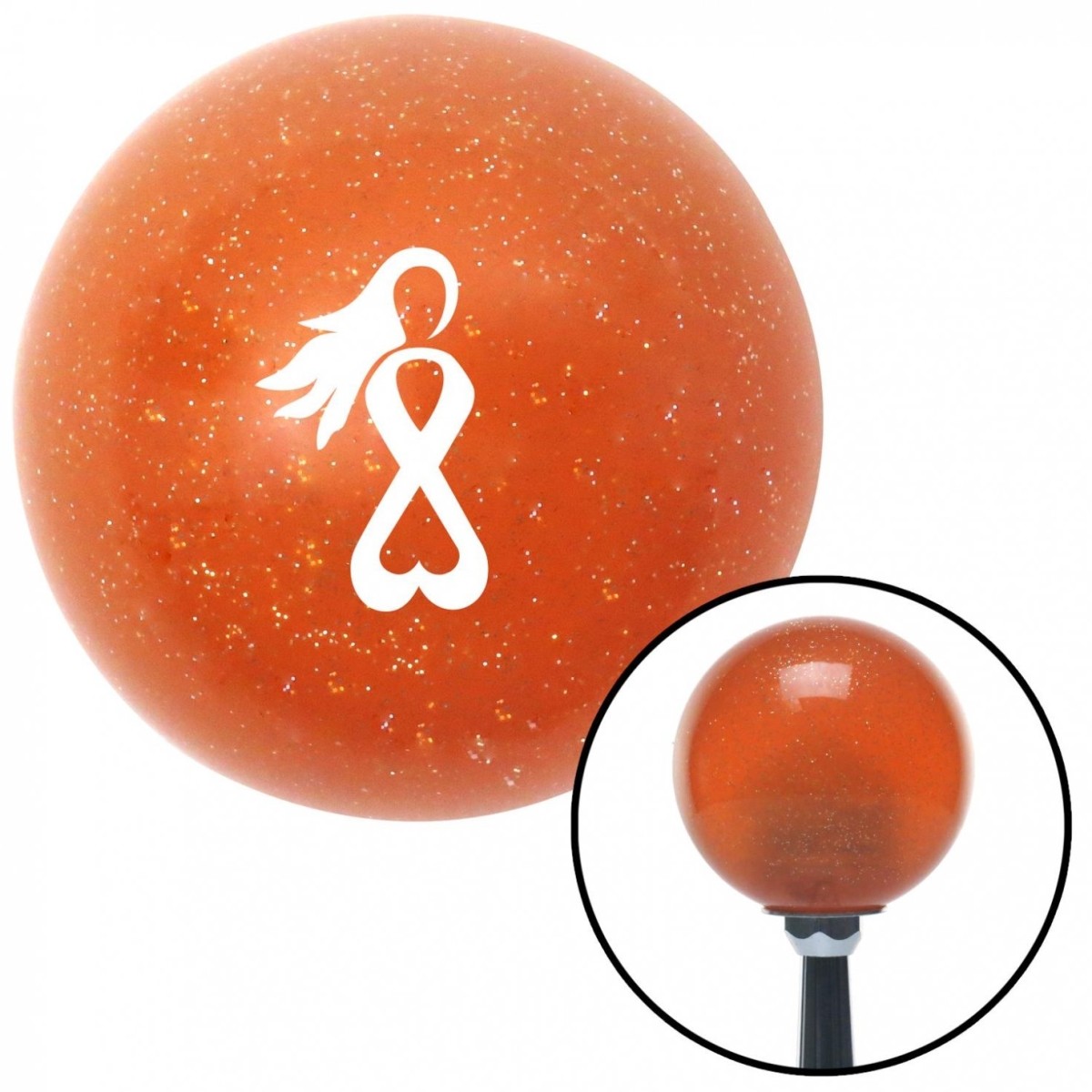 American Shifter 45988 White Breast Cancer Awareness Orange Metal Flake Shift Knob with M16 X 1.5 Insert