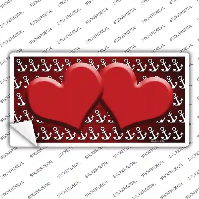 LP-7263s-XL Red White Anchor Hearts Oil Rubbed Novelty Sticker Decal, Extra Large
