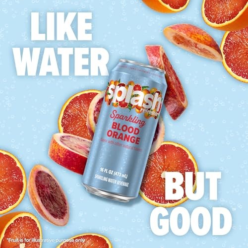 Splash Refresher Sparkling Water, Blood Orange - 12-Pack, 16 Fl Oz Cans - Flavored Carbonated Seltzer Water with Electrolytes, Zero Sugar & Zero Calor thumbnail