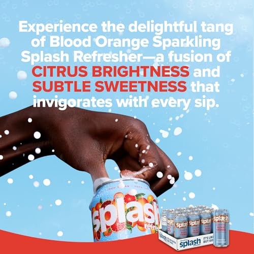 Splash Refresher Sparkling Water, Blood Orange - 12-Pack, 16 Fl Oz Cans - Flavored Carbonated Seltzer Water with Electrolytes, Zero Sugar & Zero Calor thumbnail