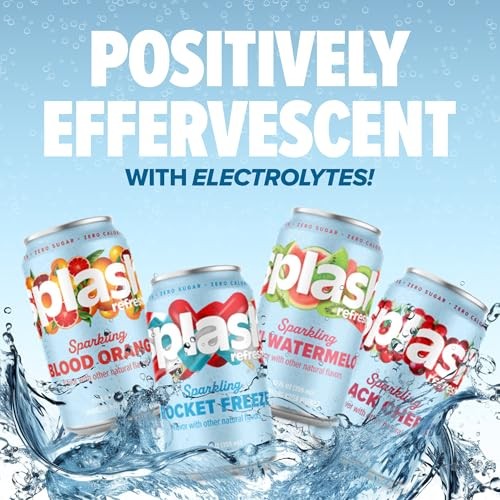 Splash Refresher Sparkling Water, Blood Orange - 12-Pack, 16 Fl Oz Cans - Flavored Carbonated Seltzer Water with Electrolytes, Zero Sugar & Zero Calor thumbnail