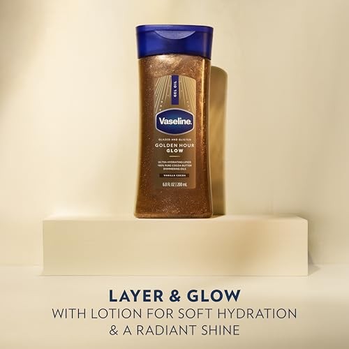 Vaseline Glazed and Glisten Golden Hour Glow Vanilla Cocoa Shimmering Body Gel Oil with Ultra-Hydrating Lipids and 100% Pure Cocoa Butter  6.8 Fl Oz thumbnail