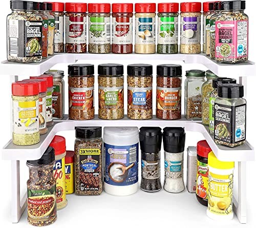 Spicy Shelf Premium – Expandable 2-Tier Spice Rack Organizer for Cabinets & Pantry – Adjustable Stackable Kitchen Seasoning Organizer – Strong N