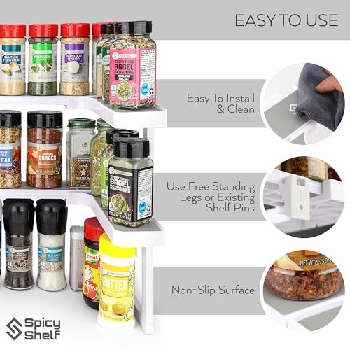 Spicy Shelf Premium – Expandable 2-Tier Spice Rack Organizer for Cabinets & Pantry – Adjustable Stackable Kitchen Seasoning Organizer – Strong N
