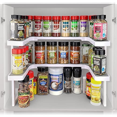 Spicy Shelf Premium – Expandable 2-Tier Spice Rack Organizer for Cabinets & Pantry – Adjustable Stackable Kitchen Seasoning Organizer – Strong N