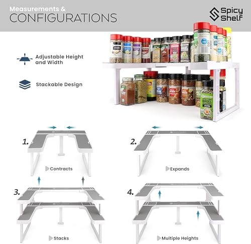 Spicy Shelf Premium – Expandable 2-Tier Spice Rack Organizer for Cabinets & Pantry – Adjustable Stackable Kitchen Seasoning Organizer – Strong N