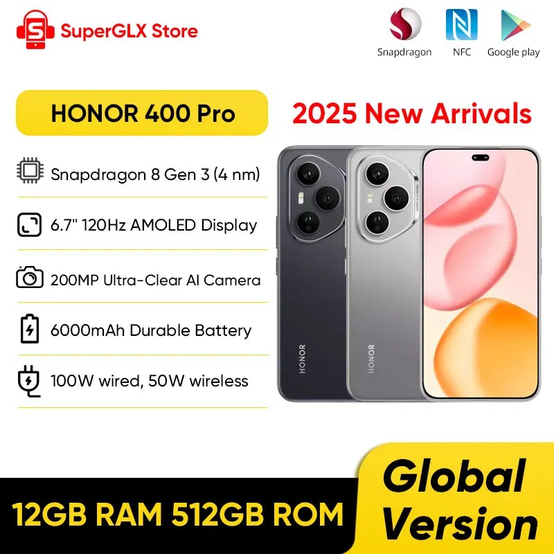 Global Version HONOR 400 Pro 5G Smartphone Snapdragon 8 Gen 3 6.7' AMOLED Screen 6000mAh Battery 100W Wired 50W Wireless ESIM