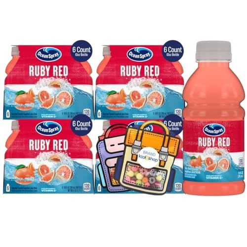 Ocean Spray Ruby Red Fruit Juice Drink 10 Fl Oz Plastic Bottles 24 Pack + 2 Reusable Snack Bags by KOOL8SHOP Infinite Deals